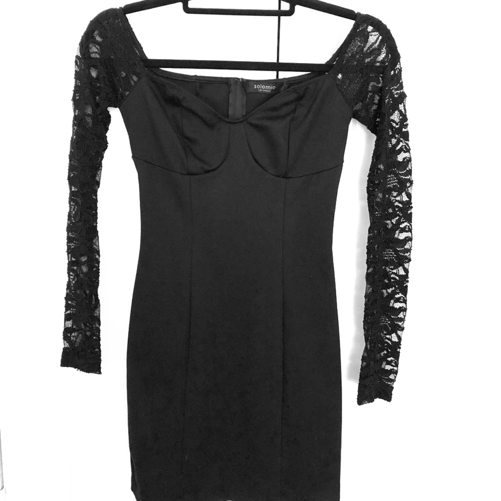Solemio Off the shoulder black bodycon dress
